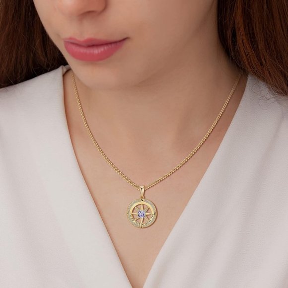 Meeshi Gold Compass Birthstone I'd be Lost Without You Necklace - Picture 2 of 6